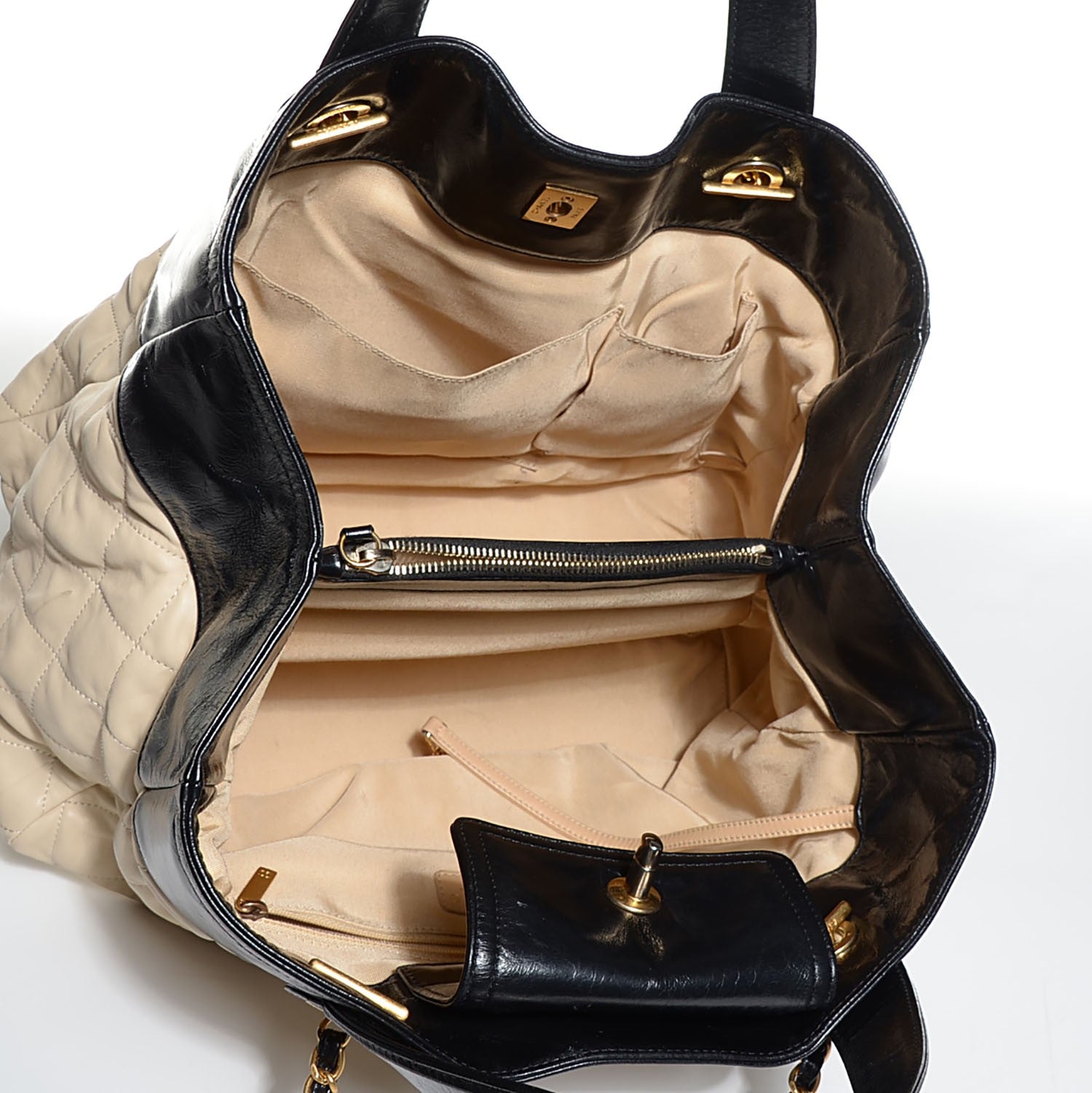 Chanel Calfskin In The Mix Shopping Tote Beige Black 5 of 8