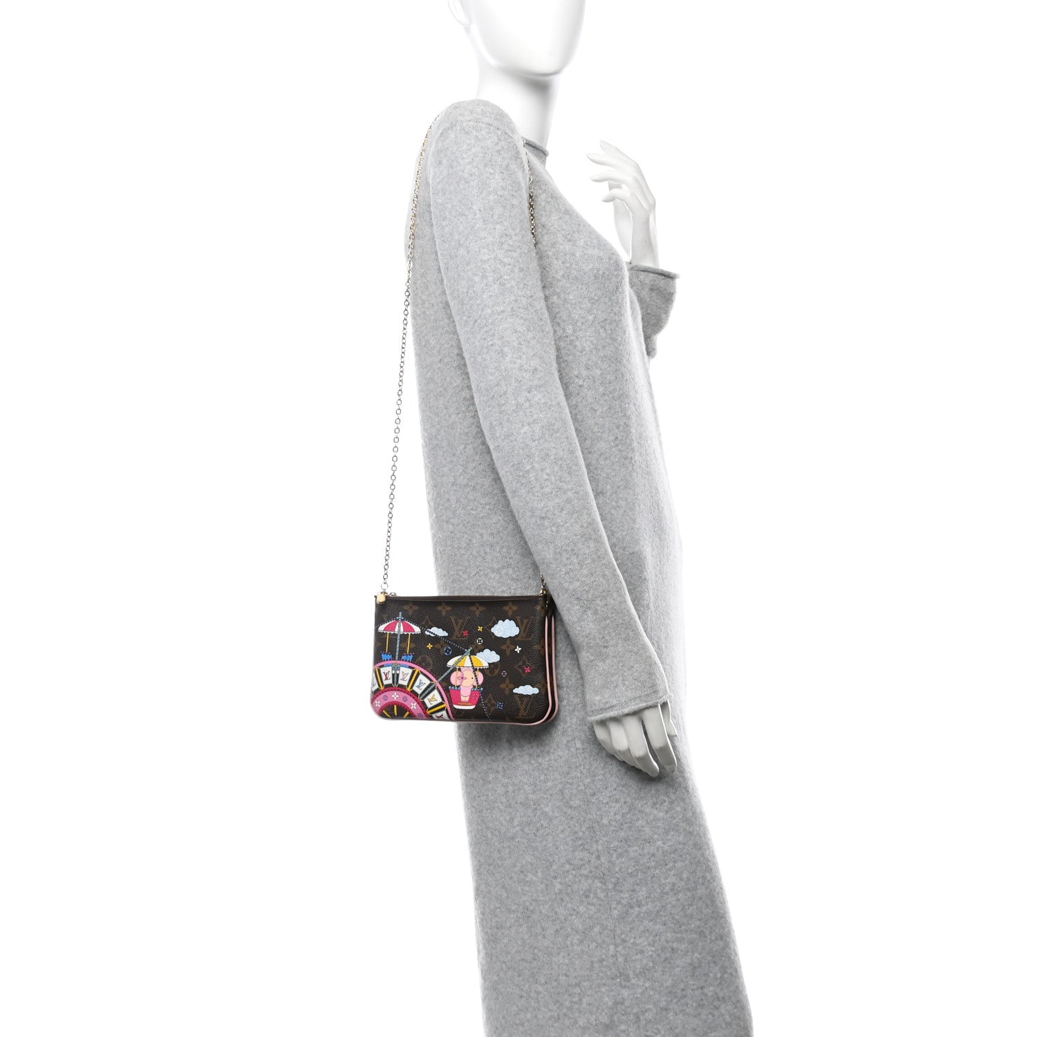 Louis Vuitton Monogram 2020 Christmas Animation Big Wheel Double Zip Pochette Rose Ballerine 2 of 12