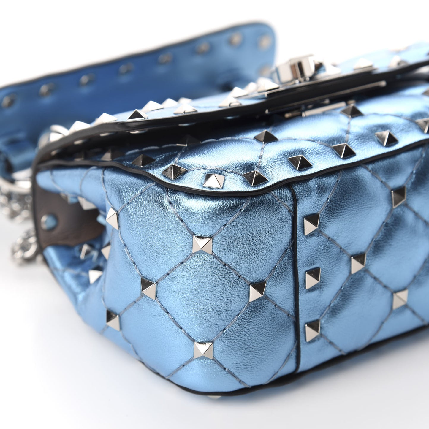 Metallic Nappa Micro Rockstud Spike Shoulder Bag Cerulean