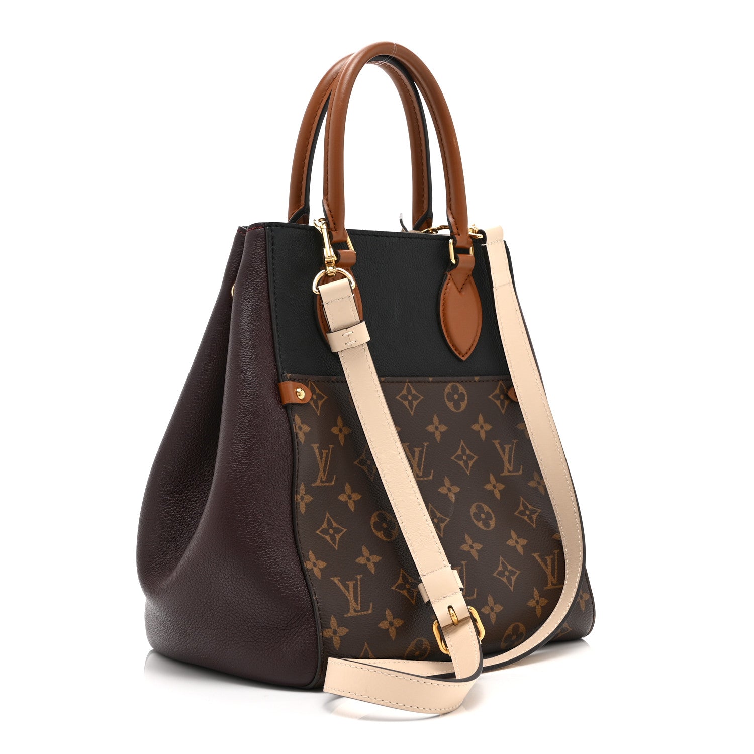 Louis Vuitton Calfskin Monogram Fold Tote MM Black Wine Cream