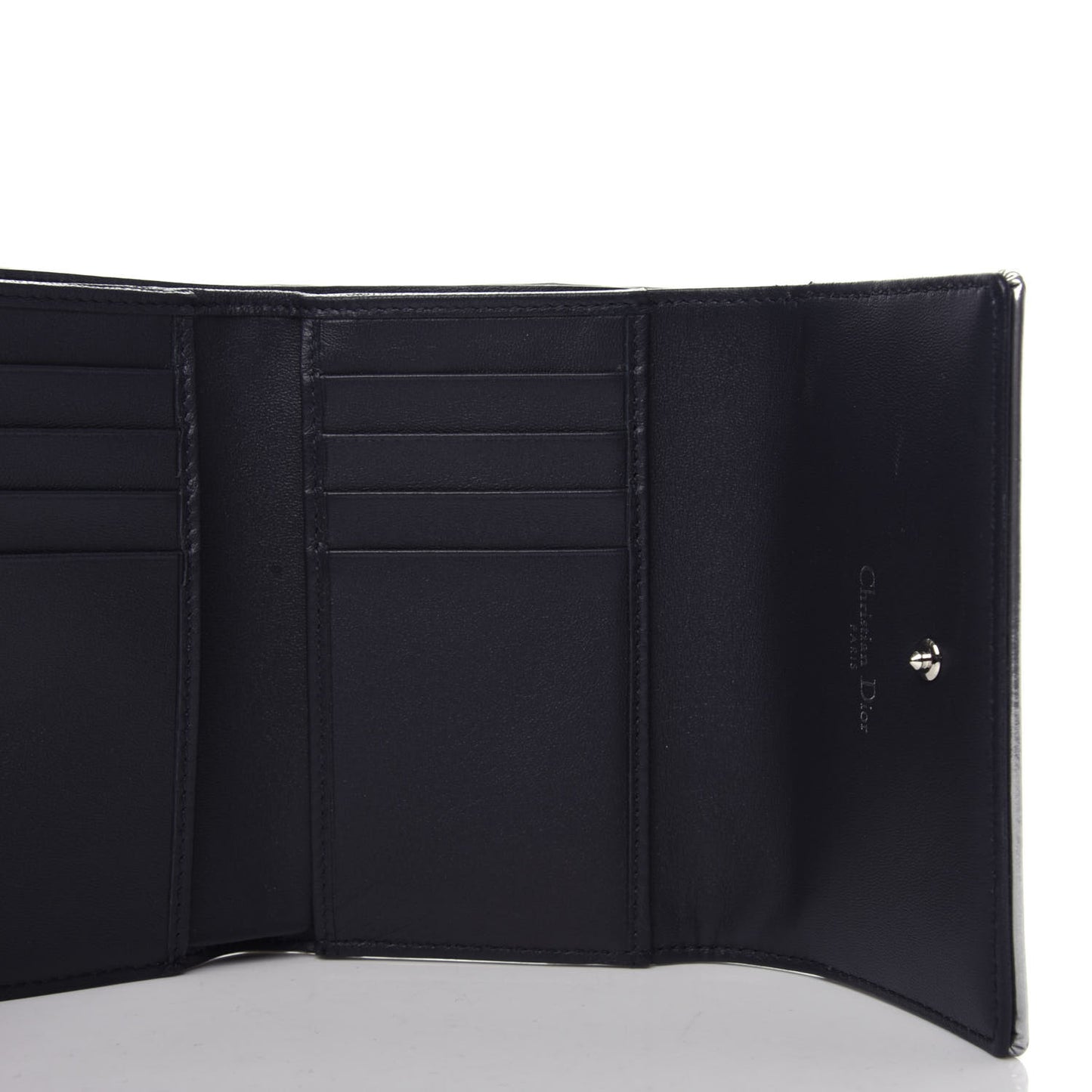 Metallic Patent Micro-Cannage Diorama Elancee Wallet Onyx Silver