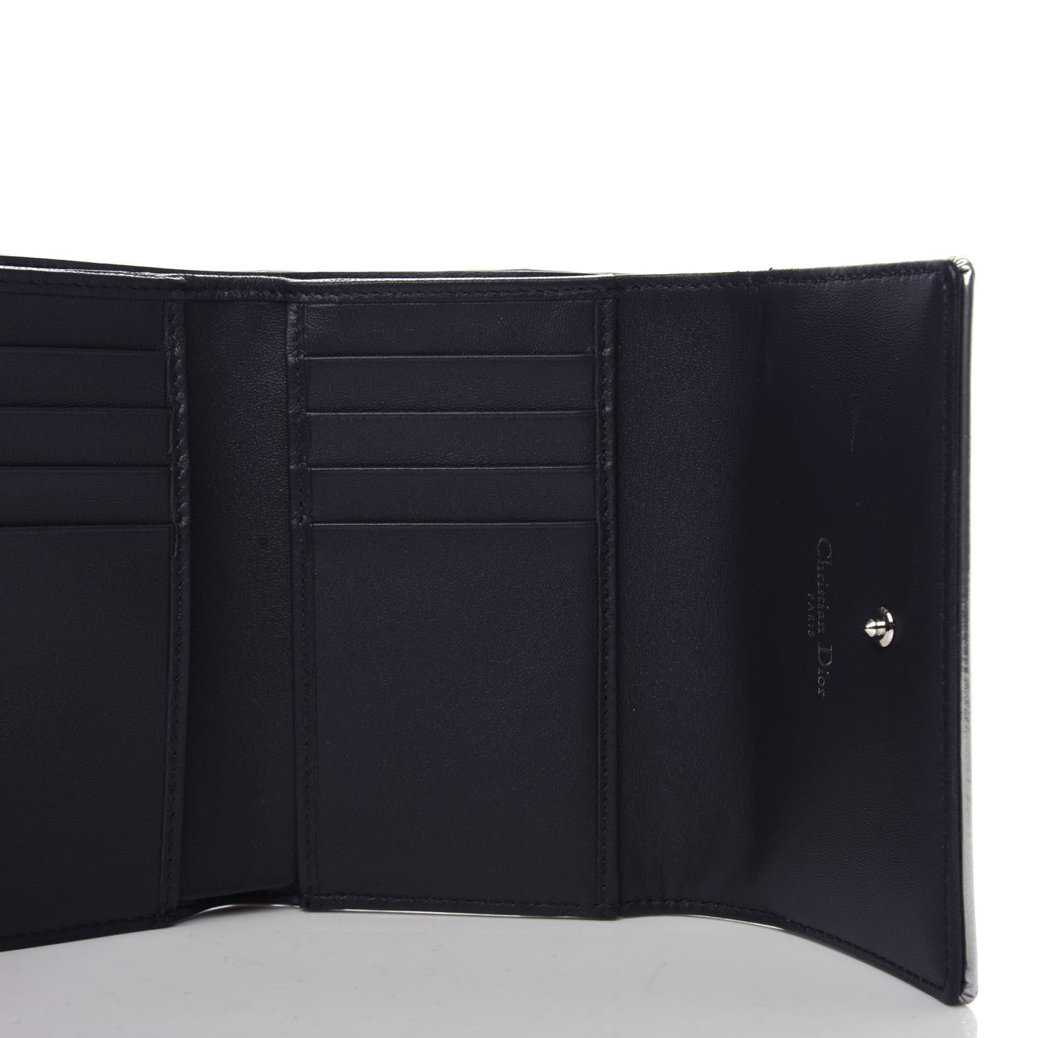 Christian Dior Metallic Patent Micro-Cannage Diorama Elancee Wallet Onyx Silver 5 of 8