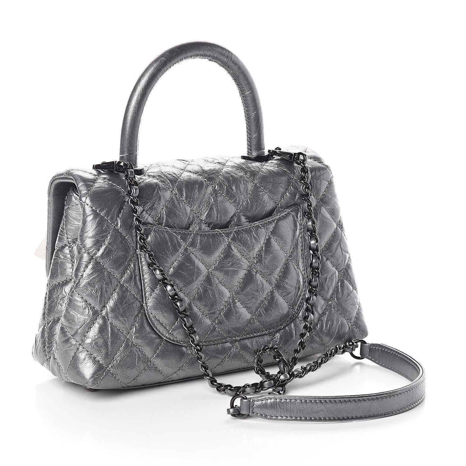 Chanel Metallic Aged Calfskin Quilted Mini Coco Handle Flap Charcoal 3 of 9