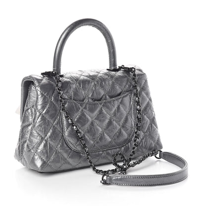 Chanel Metallic Aged Calfskin Quilted Mini Coco Handle Flap Charcoal 3 of 9