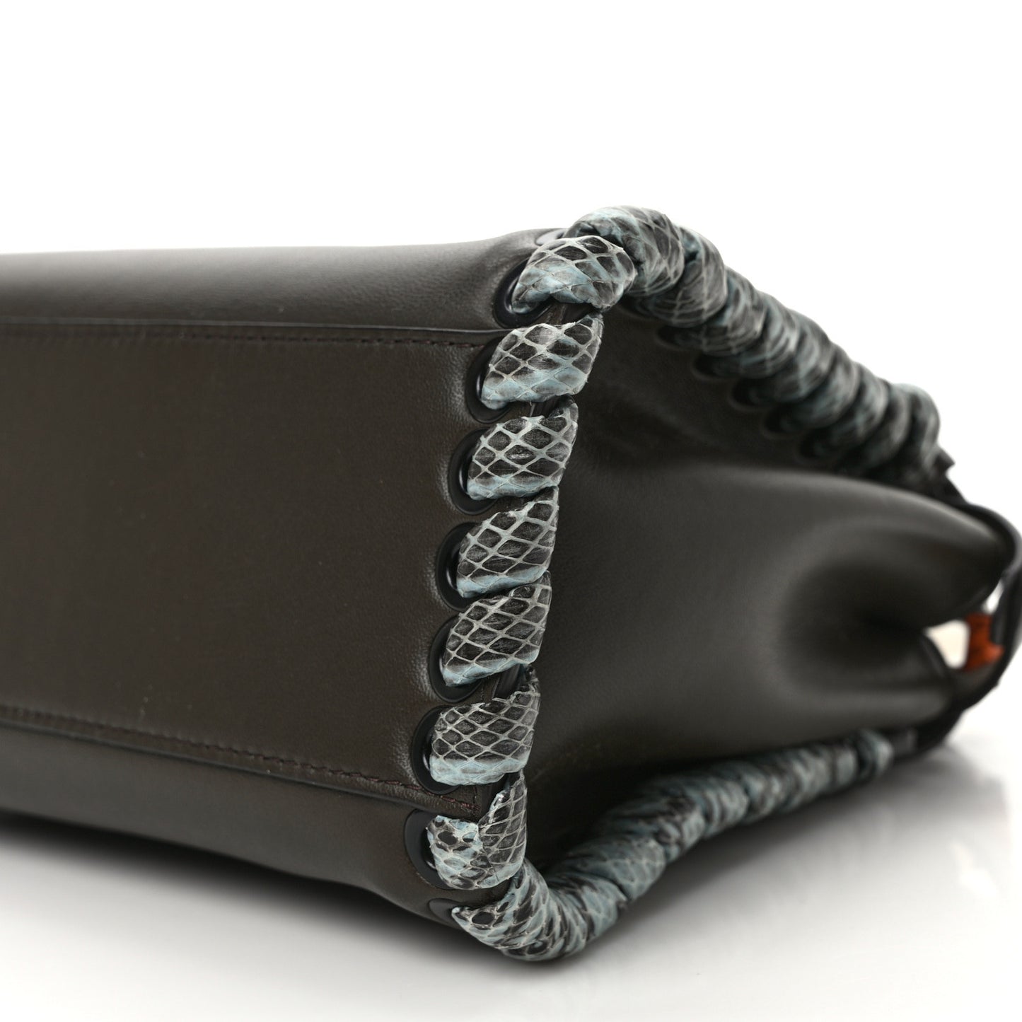 Calfskin Elaphe Lace Up Selleria Mini Peekaboo Iconic Satchel Verde Prato Arancio
