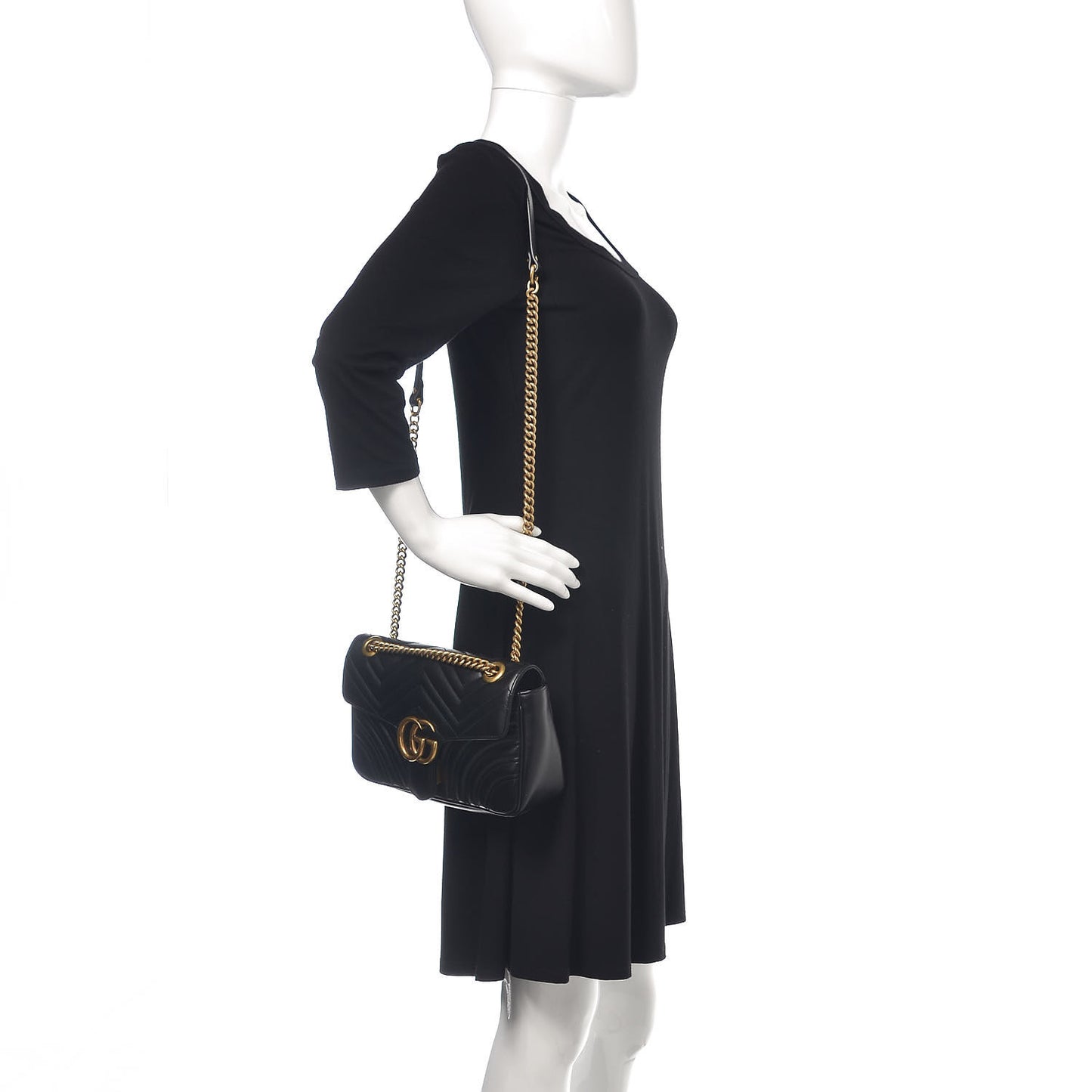 Calfskin Matelasse Small GG Marmont Shoulder Bag Black