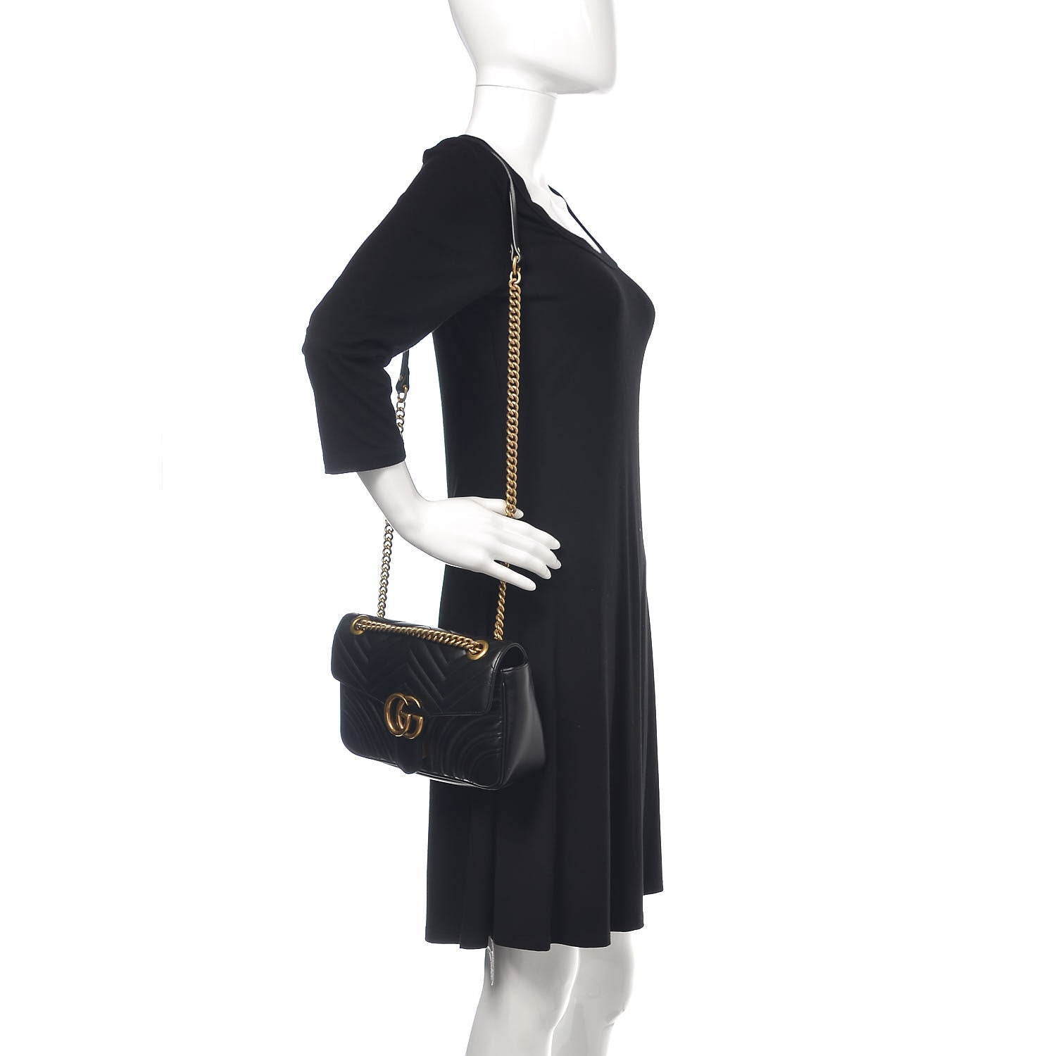 Gucci Calfskin Matelasse Small GG Marmont Shoulder Bag Black 2 of 10