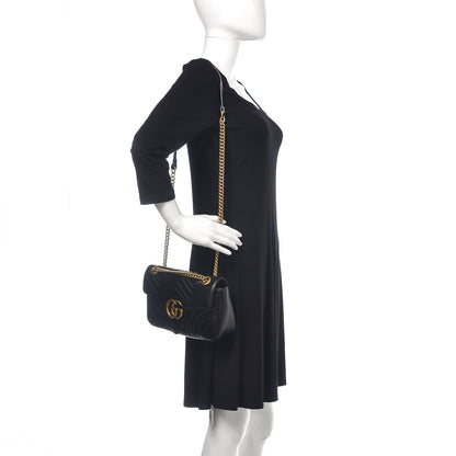 Gucci Calfskin Matelasse Small GG Marmont Shoulder Bag Black 2 of 10