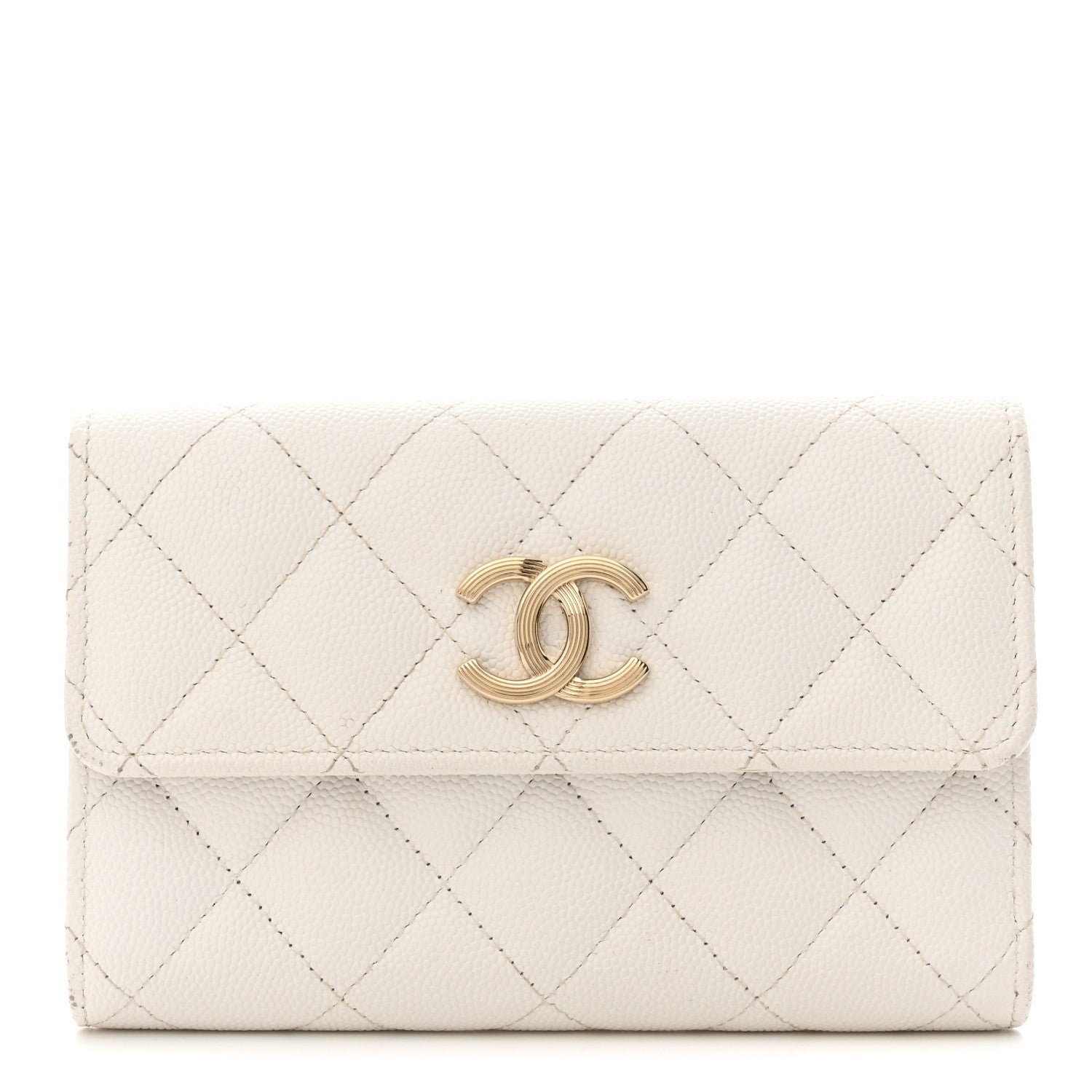 Chanel Caviar Quilted Striated CC Medium Flap Wallet White 1 of 13