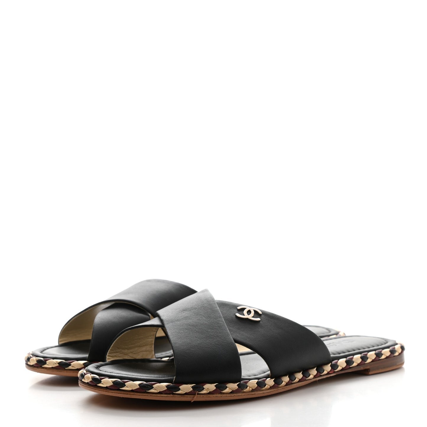 Lambskin Braided Mule Sandals 40 Black