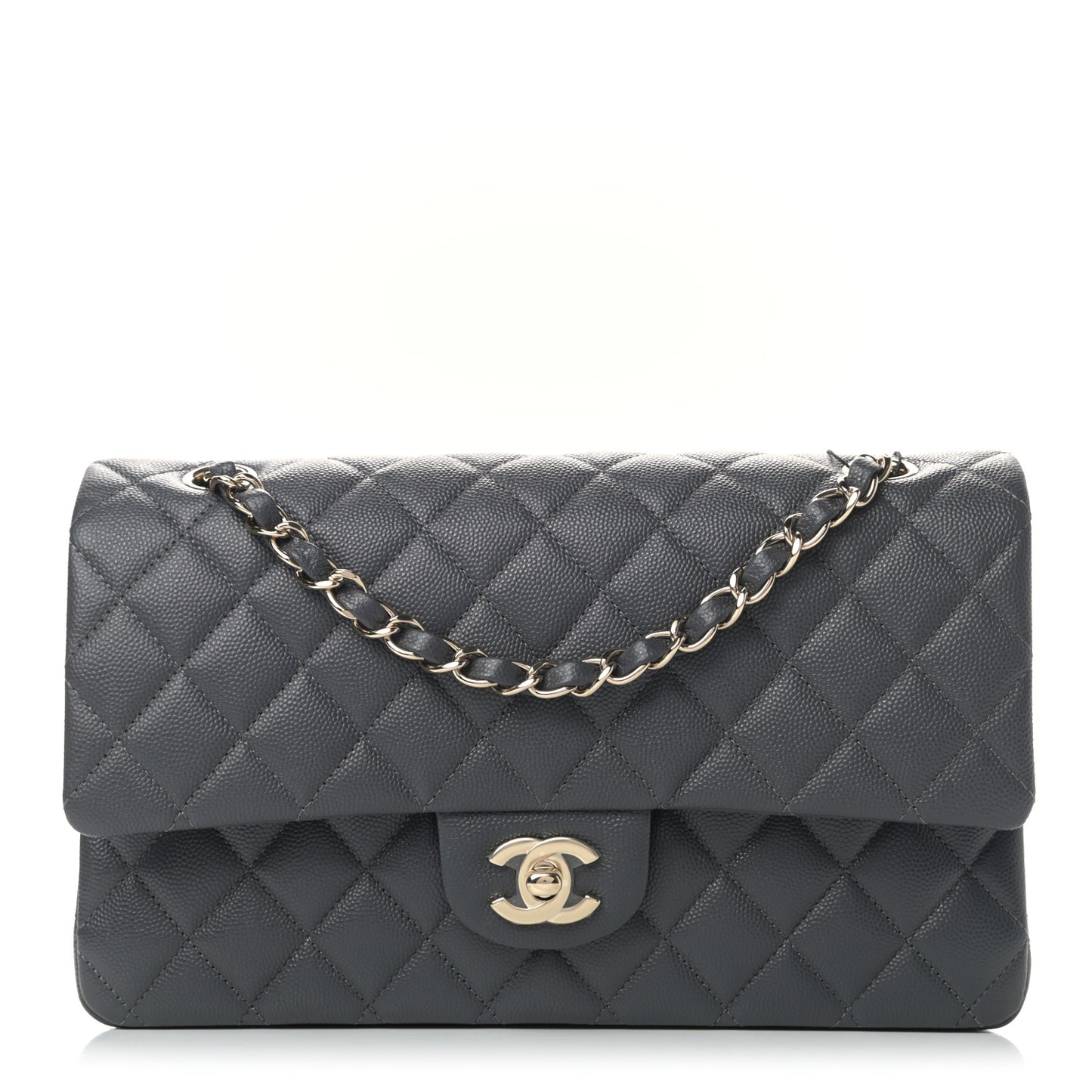 Caviar Quilted Medium Double Flap Dark Grey