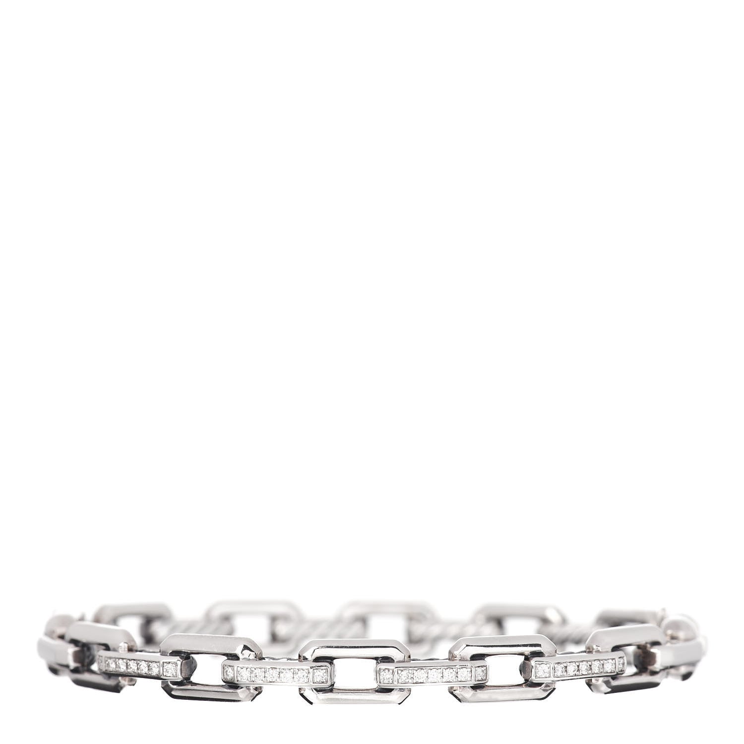 David Yurman Sterling Silver Diamond 7mm Stax Link Bangle Bracelet 1 of 4