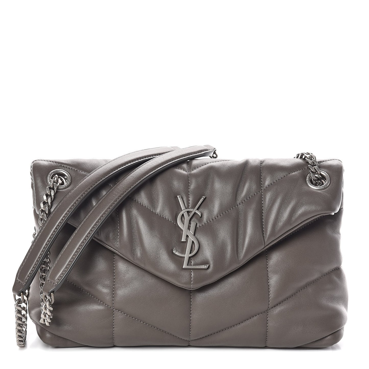 Lambskin Quilted Small Loulou Puffer Monogram Chain Satchel Concrete