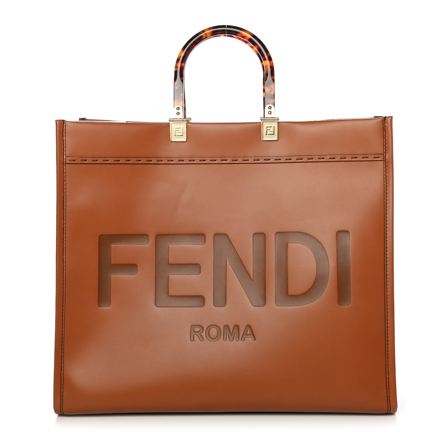 Fendi Vitello King Plexiglass Large Fendi Sunshine Shopper Tote Cuoio 1 of 9
