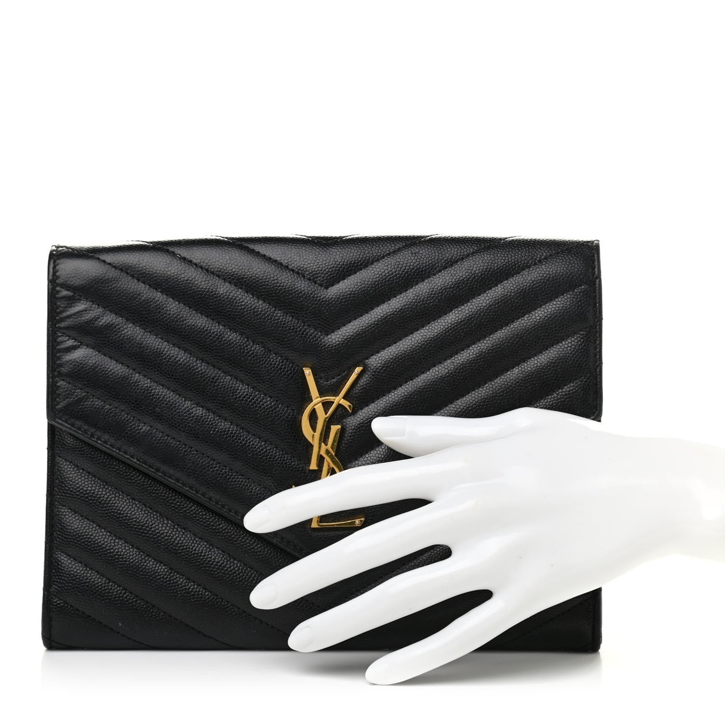 Grain De Poudre Matelasse Chevron Monogram Envelope Clutch Black