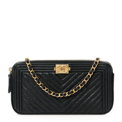Chanel Caviar Chevron Small Boy Clutch With Chain Black 1 of 14