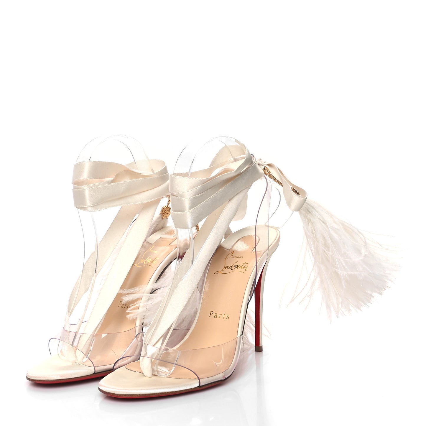 Satin Ostrich PVC Marie Edwina 100 Sandals 38.5 Off White