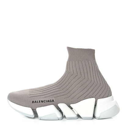 Balenciaga Ribbed Knit Womens Speed 2.0 Transparent Sole Sneakers 36 Baltic Grey White 1 of 9
