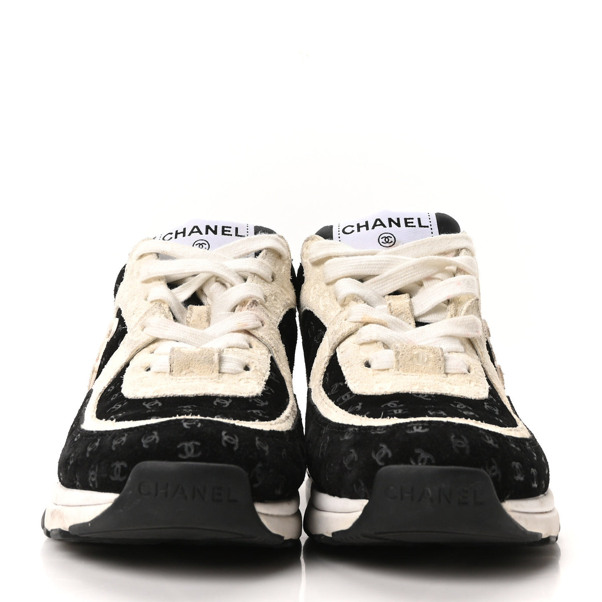 Chanel Printed Suede Calfskin CC Sneakers 35 Black White 3 of 10