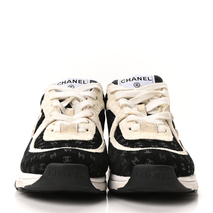 Chanel Printed Suede Calfskin CC Sneakers 35 Black White 3 of 10