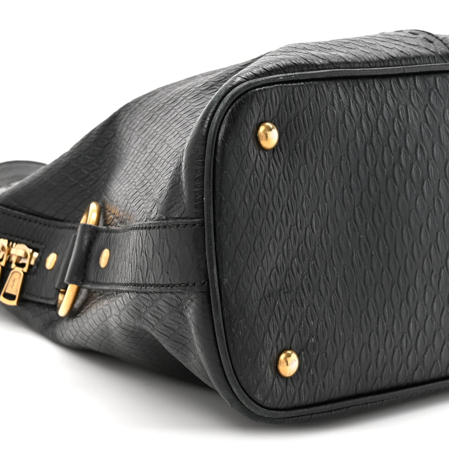 Calfskin Snakeskin Embossed Oversized Muse Black