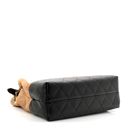 Chanel Suede Calfskin Shiny Lambskin Quilted Small Coco Base Shopping Bag Beige Black 4 of 11