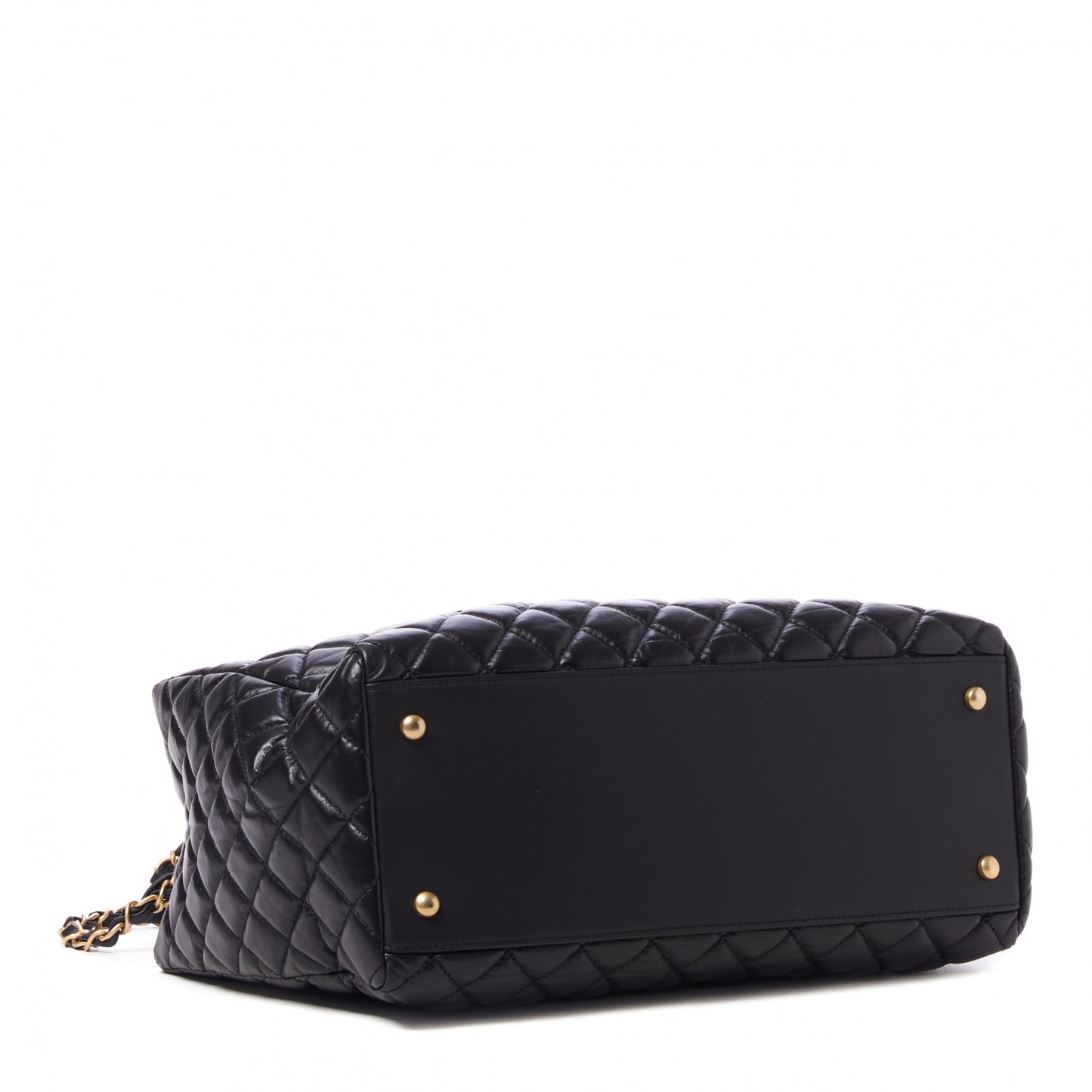 Aged Calfskin Quilted Coco Handle Shopping Tote Black