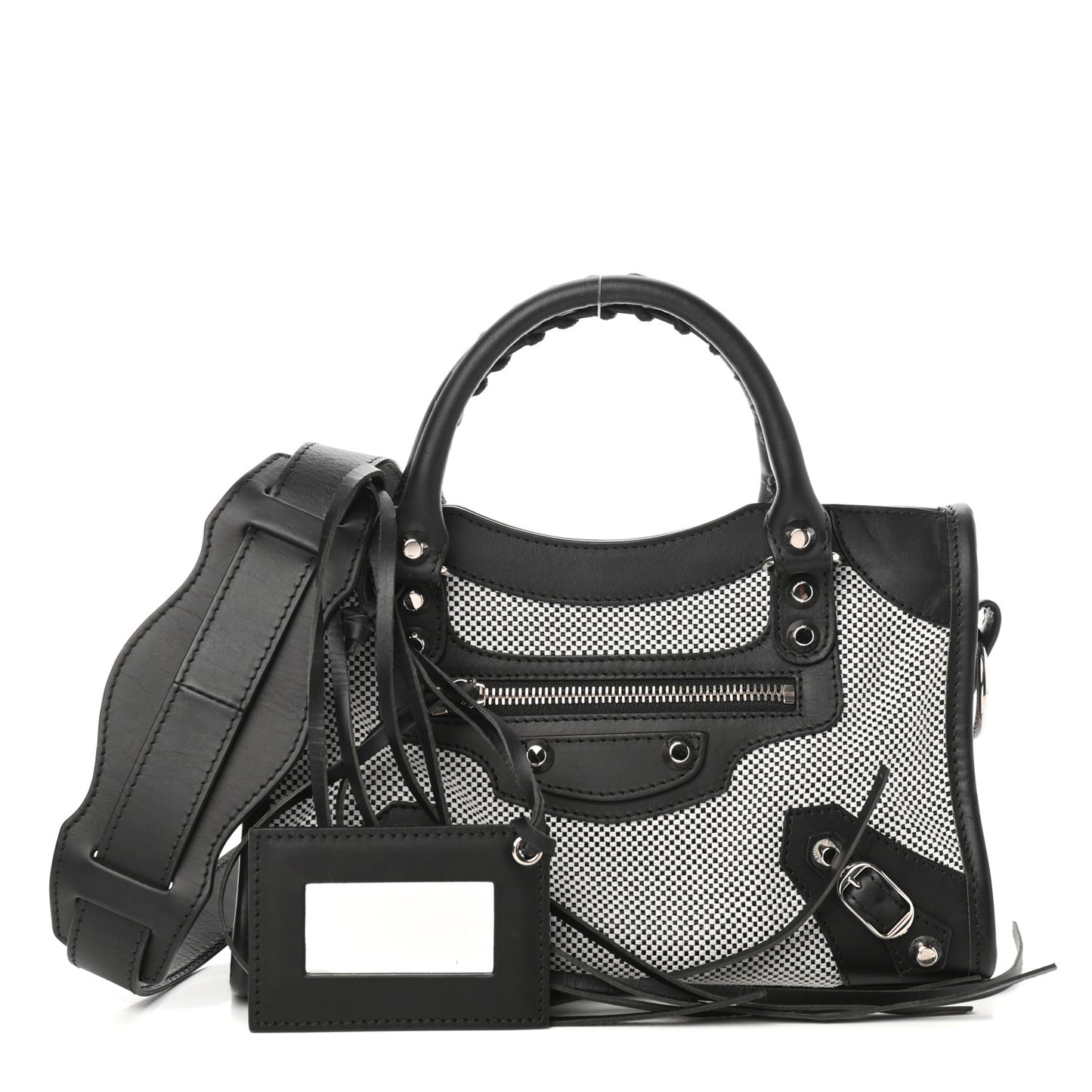 Calfskin Twill Classic Silver Hardware Mini City Black White
