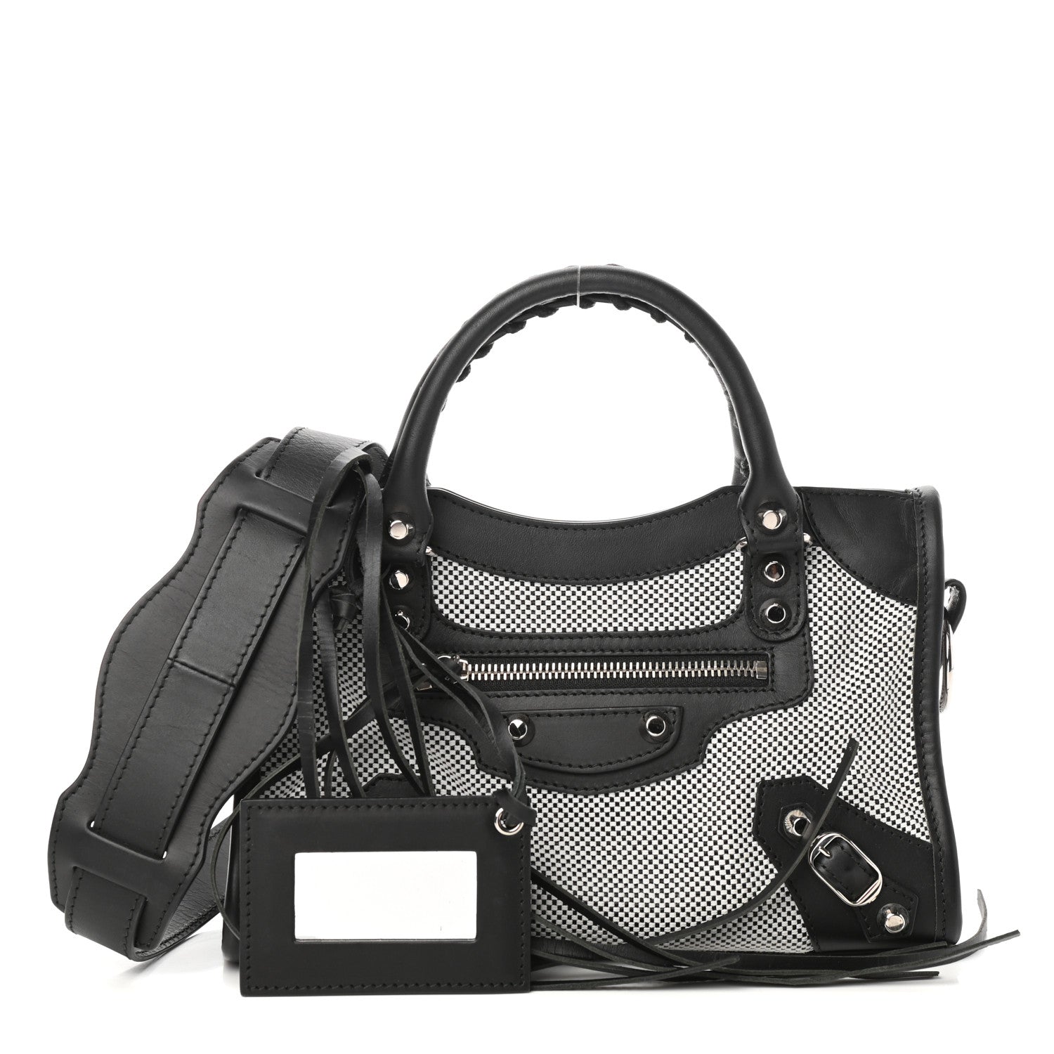Balenciaga Calfskin Twill Classic Silver Hardware Mini City Black White 1 of 8