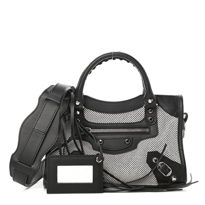 Balenciaga Calfskin Twill Classic Silver Hardware Mini City Black White 1 of 8