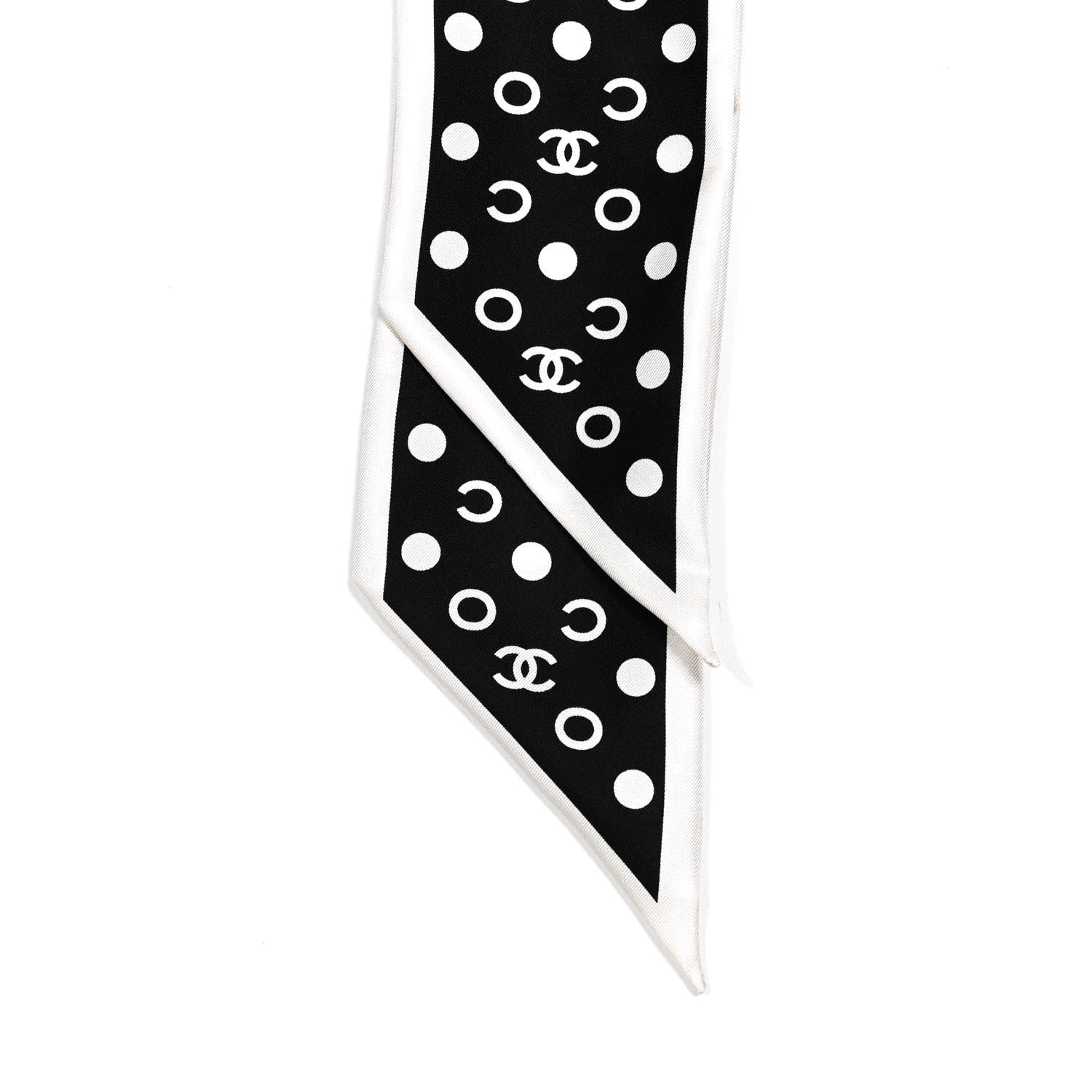 Chanel Silk CC Twilly Hair Tie Black White 3 of 6