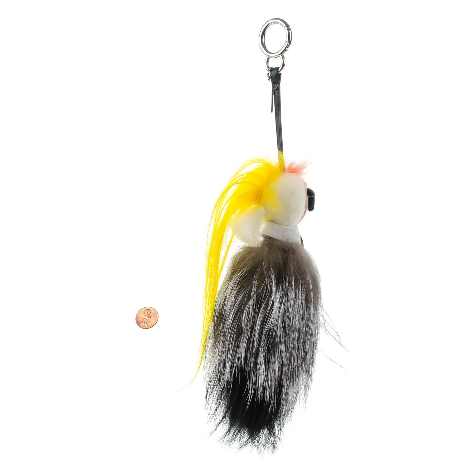 Fendi Fox Mink Goat Fur Mini Karlito Bag Charm White Black Flamingo 2 of 5