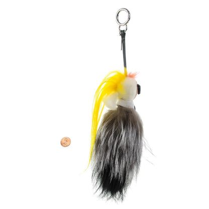 Fendi Fox Mink Goat Fur Mini Karlito Bag Charm White Black Flamingo 2 of 5
