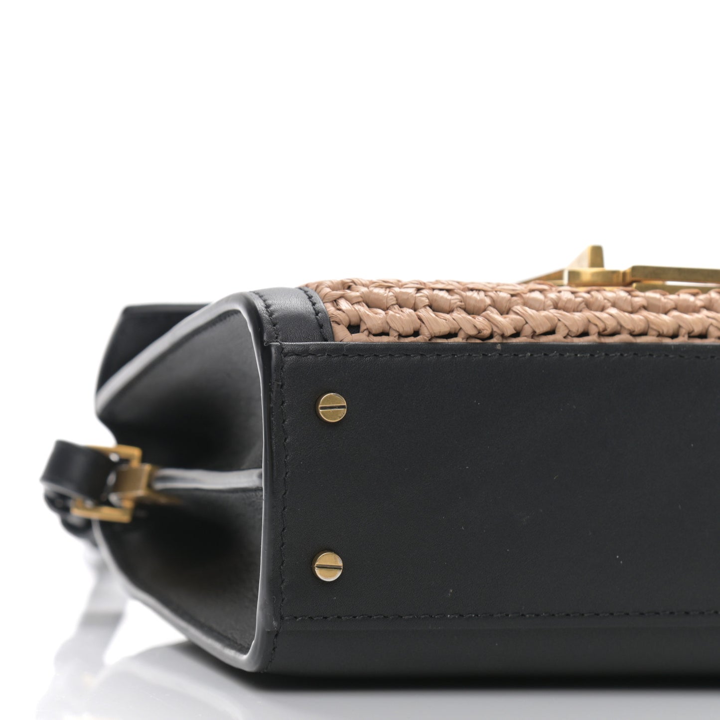 Raffia Calfskin Mini Classic Monogram Cassandra Top Handle Black Natural