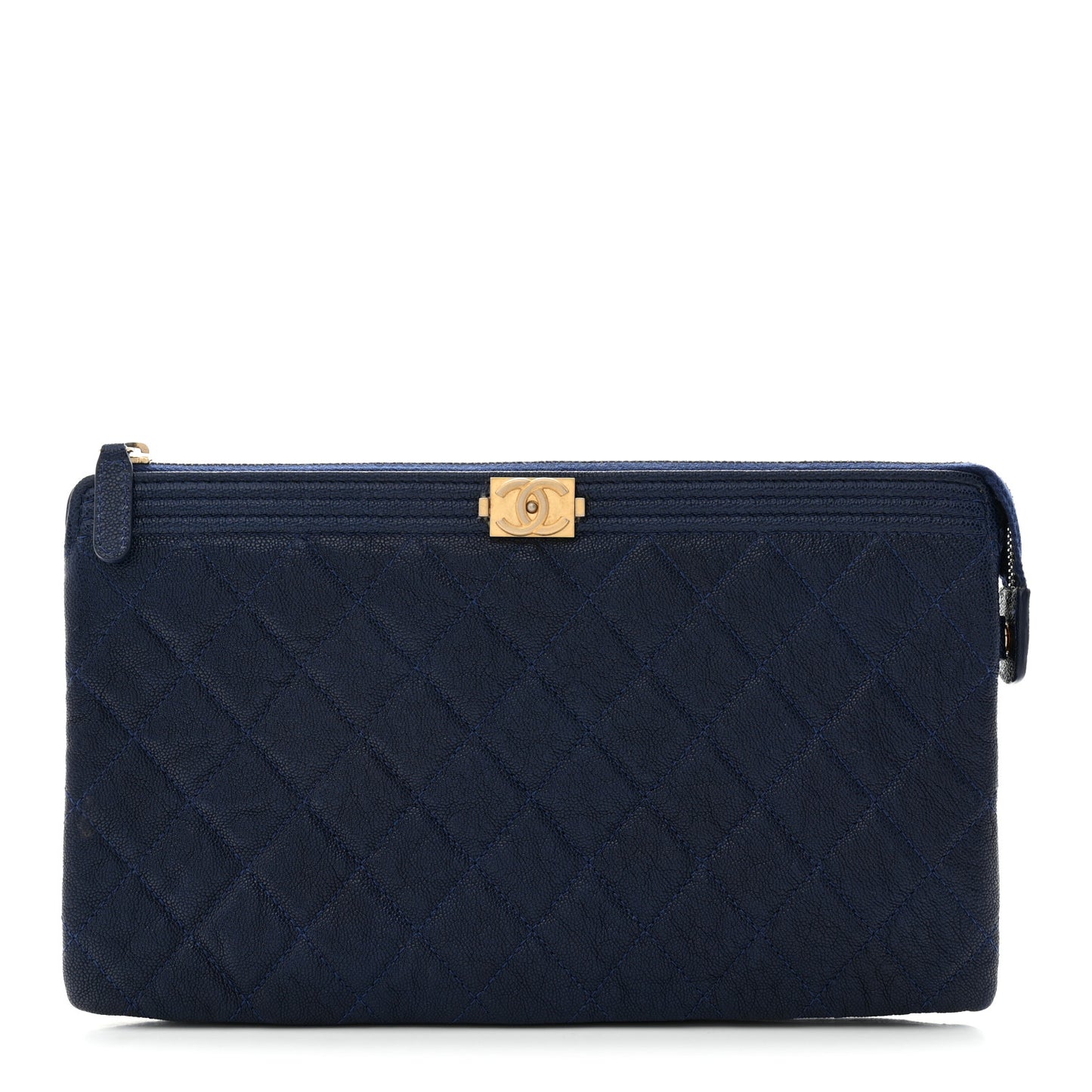 Caviar Quilted Small Zipped Boy Pouch Navy