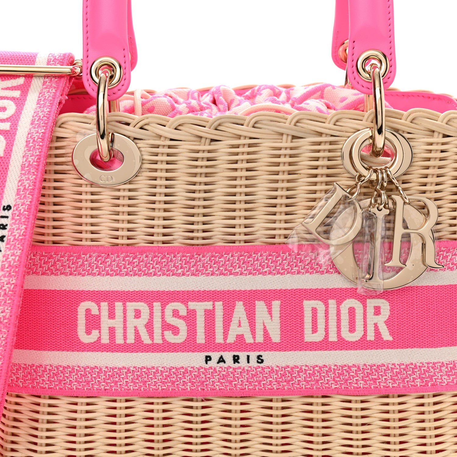 Christian Dior Wicker Oblique Medium Lady Dior Bag Fluorescent Pink 7 of 9