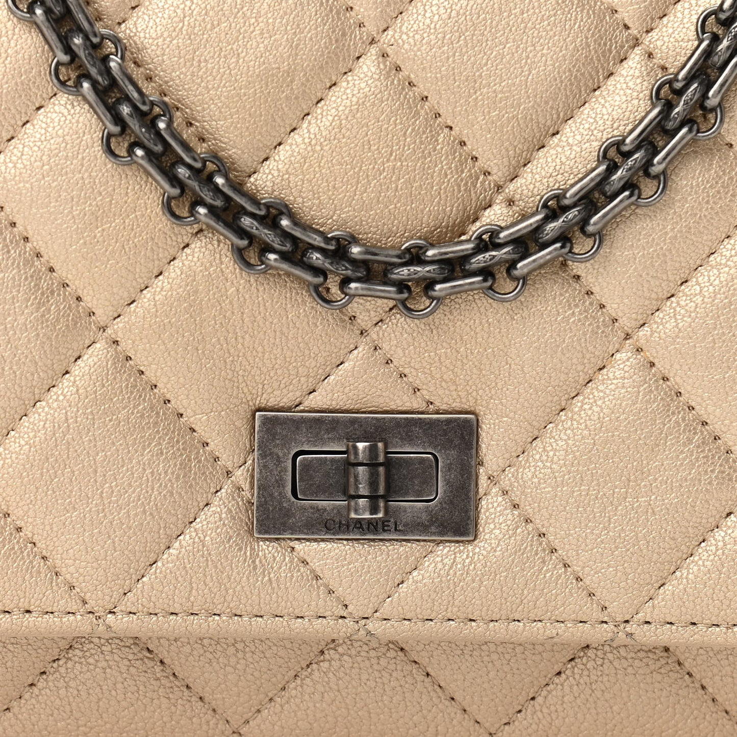 Metallic Sheepskin Quilted Reissue Wallet On Chain WOC Beige