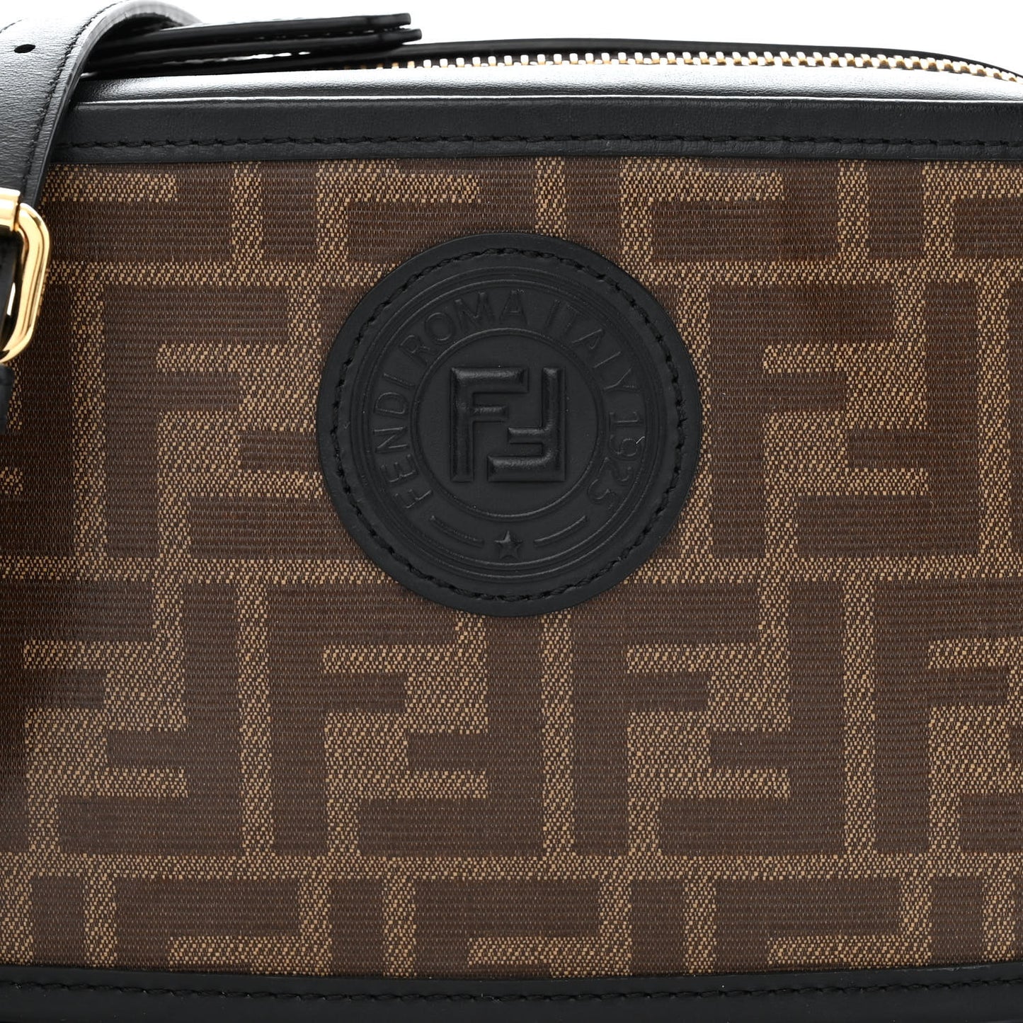 Glazed Fabric Vitello Century FF 1974 Stamp Patch Mini Camera Case Mogano Panna Black