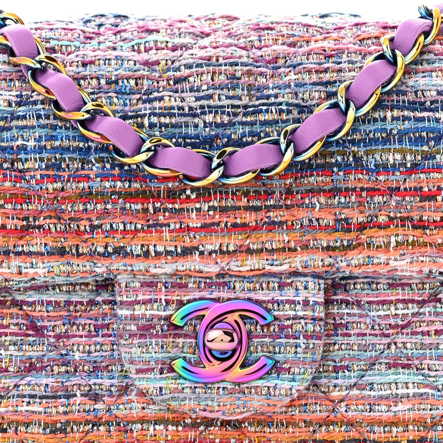 Chanel Tweed Quilted Mini Rectangular Flap Blue Pink Orange 8 of 11