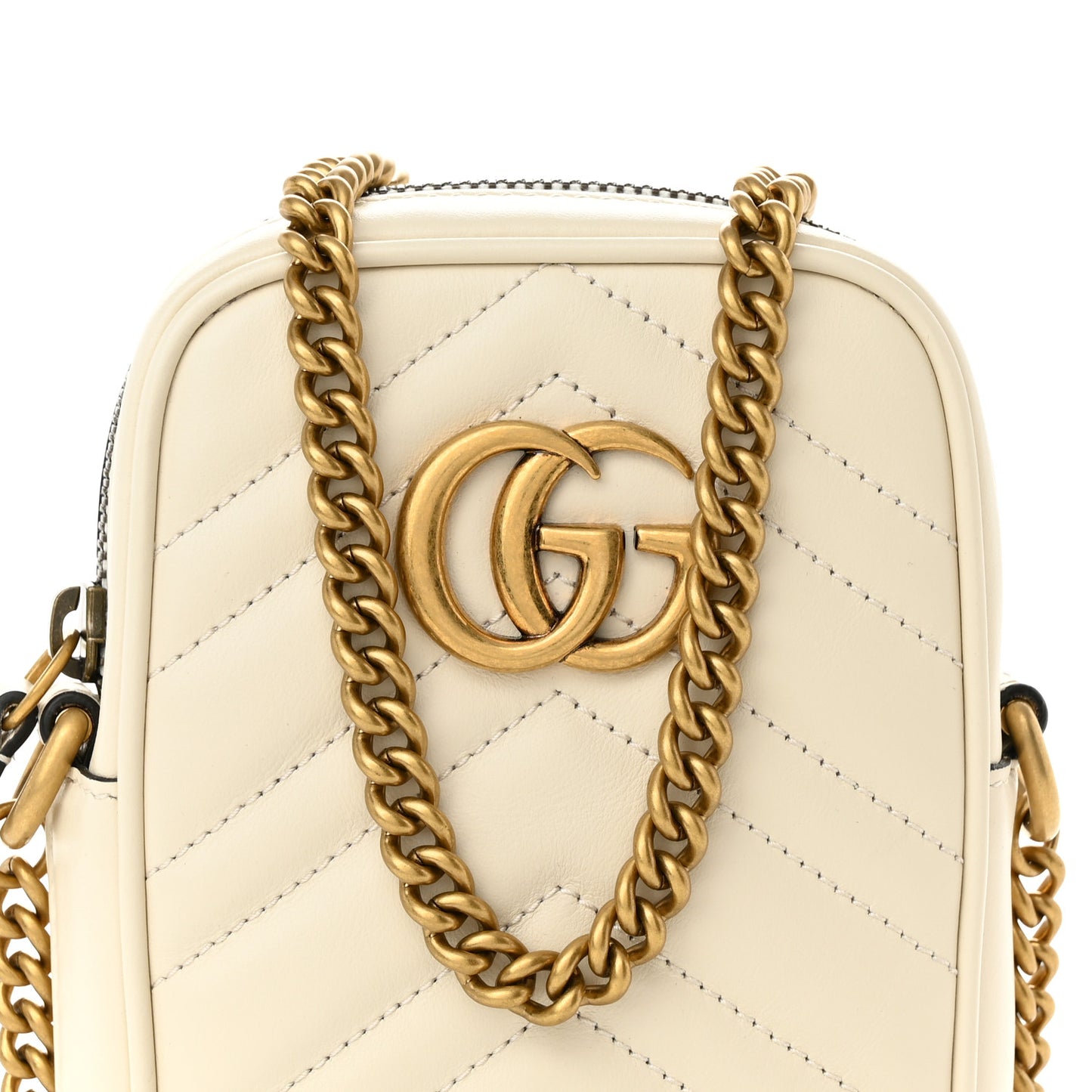 Calfskin Matelasse Mini GG Marmont Crossbody Bag White