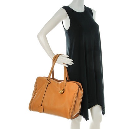 Alexander McQueen Pebbled Calfskin Large Skull Padlock Zip Around Tote Cognac 2 of 7