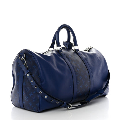 Louis Vuitton Taiga Monogram Eclipse Keepall Bandouliere 50 Pacific Blue 2 of 9