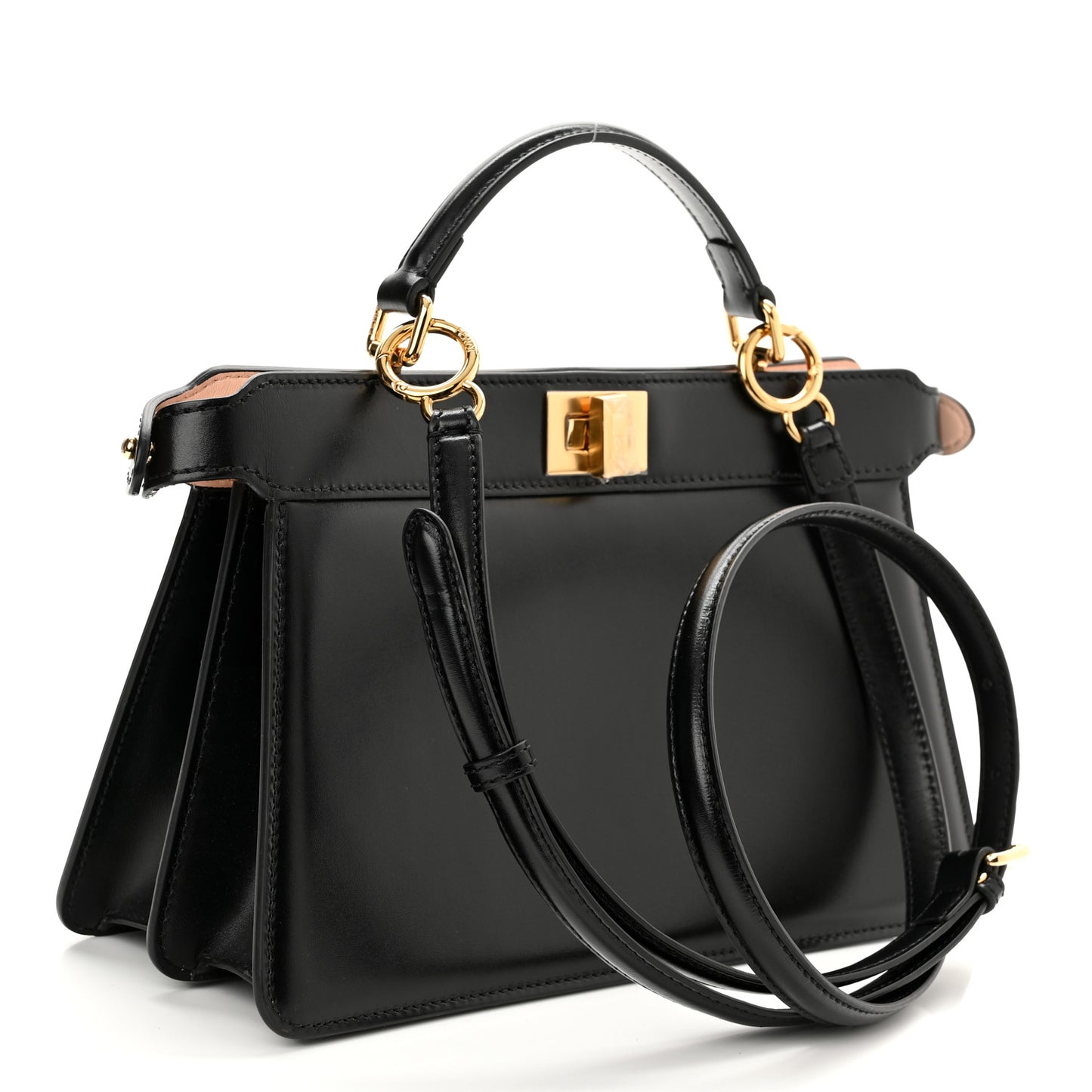 Vitello King Luxor Shiny Nappa Medium Peekaboo I SEE U East West Satchel Black Light Rose