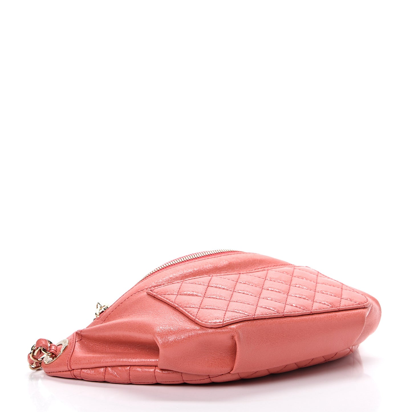 Crumpled Glazed Lambskin Quilted Waist Bag Fanny Pack Pink