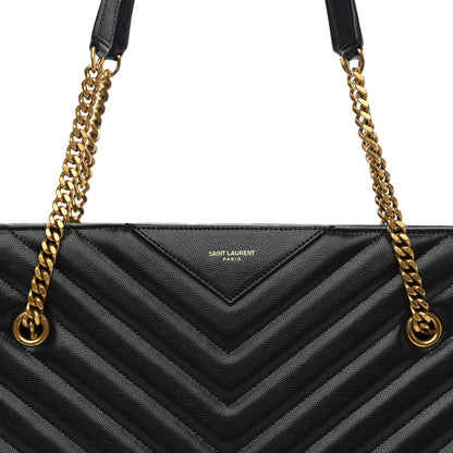 Saint Laurent Grain De Poudre Matelasse Chevron Medium Tribeca Shopping Bag Black 9 of 11