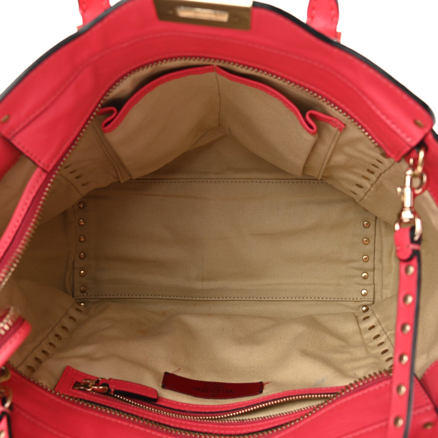 Vitello Rockstud Double Handle Tote Deep Rose