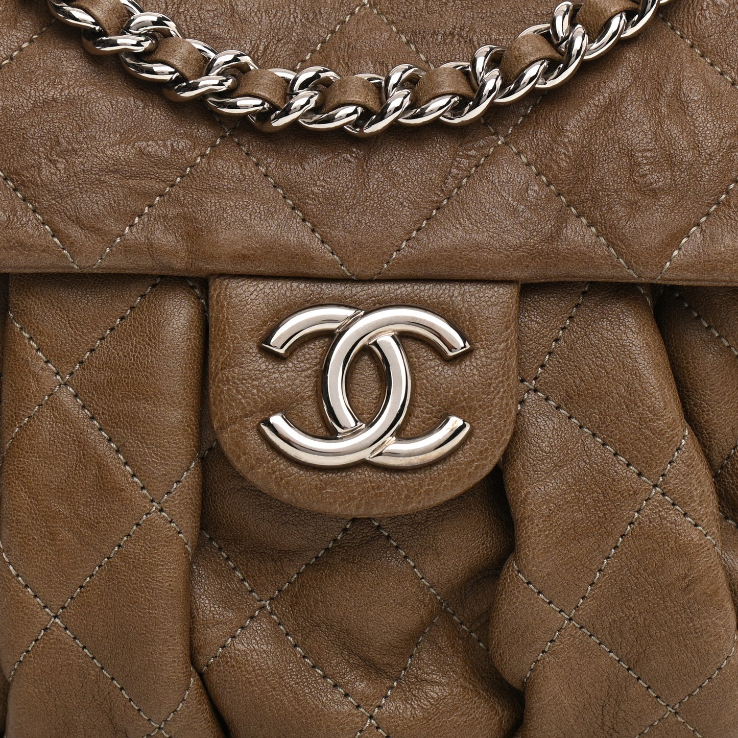 Washed Lambskin Quilted Medium Chain Around Messenger Taupe
