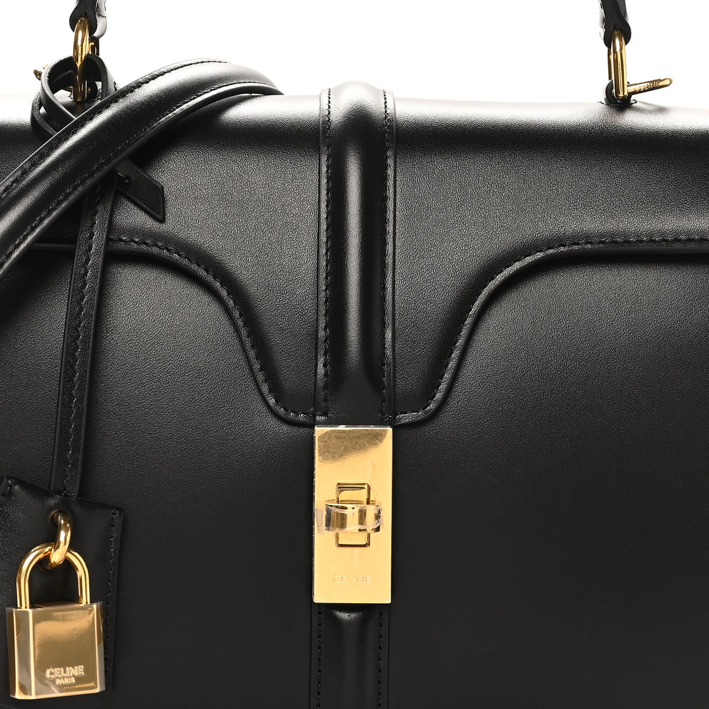 Satinated Calfskin Small 16 Top Handle Bag Black