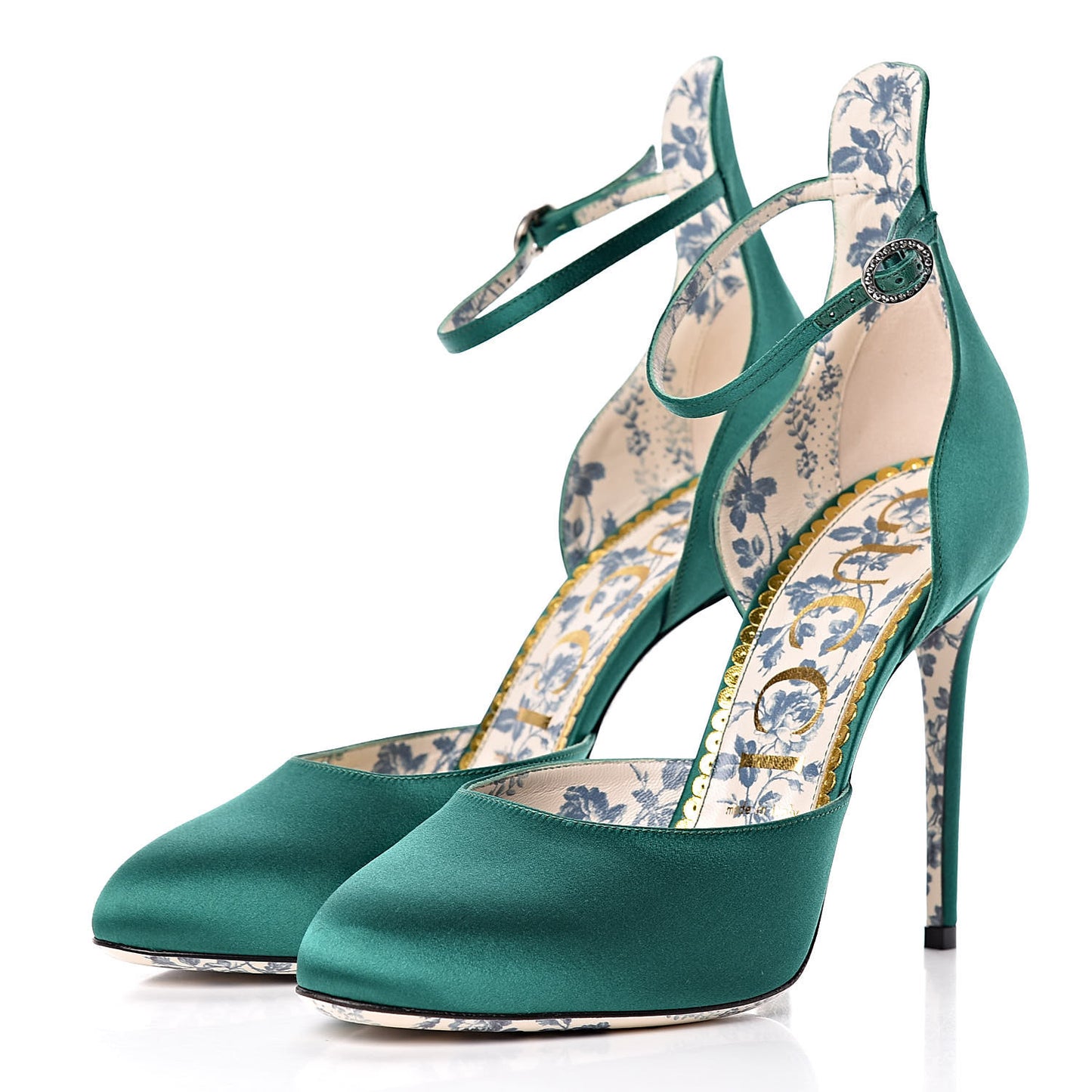 Satin Daisy Ankle Strap d'Orsay 105 Pumps 40 Emerald Green