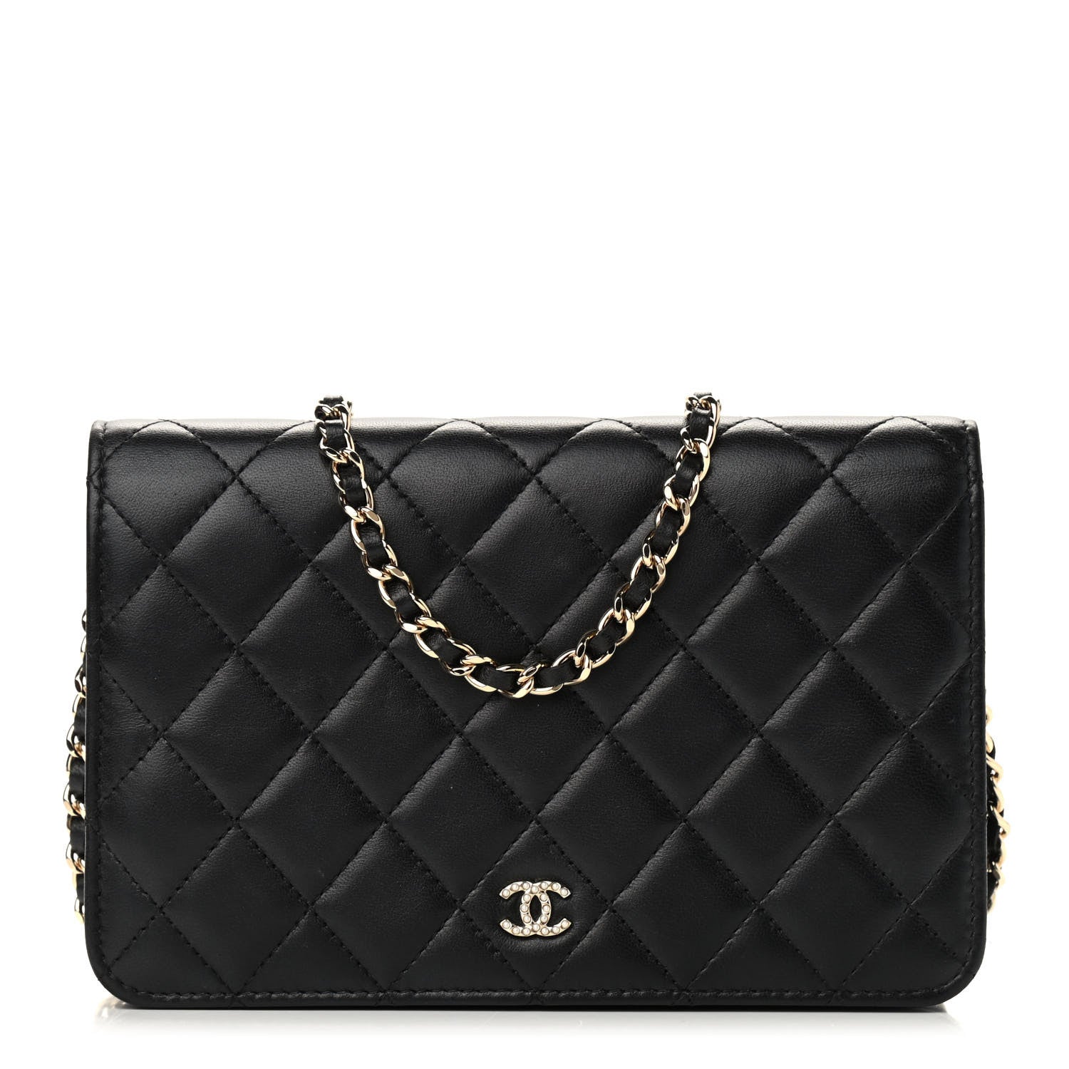 Chanel Lambskin Quilted Pearl Wallet On Chain WOC Black 1 of 10